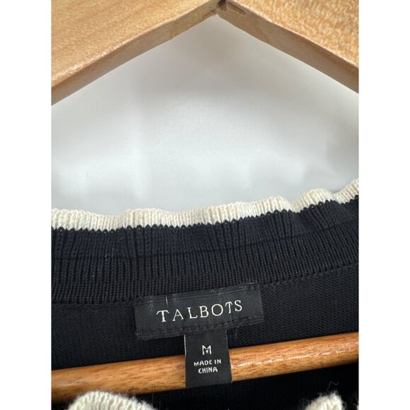 Talbots Black Cream Ruffle Neck Sweater womens size Medium cotton blend - Picture 2 of 4